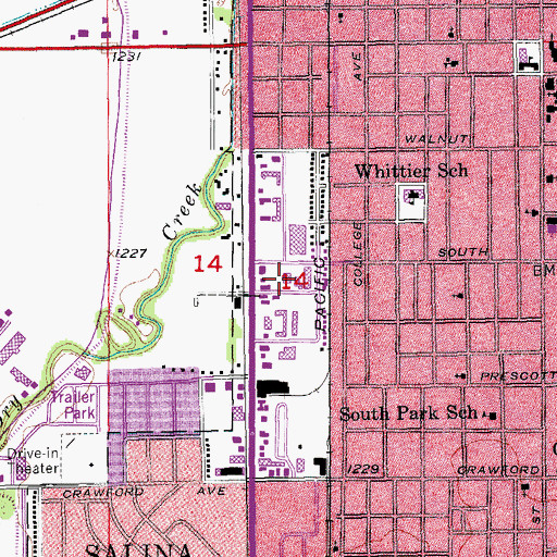Topographic Map of Crossroads Church, KS