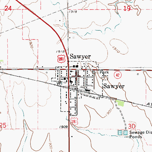 Topographic Map of Sawyer Christian Church, KS