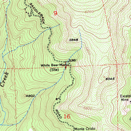 Topographic Map of White Bear Mine, CA