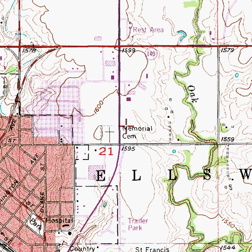 Topographic Map of Evangelical Free Church of Ellsworth, KS