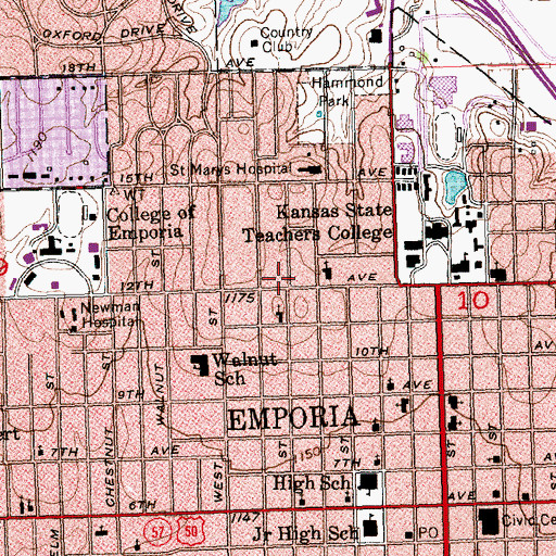 Topographic Map of Emporia Church of Christ, KS