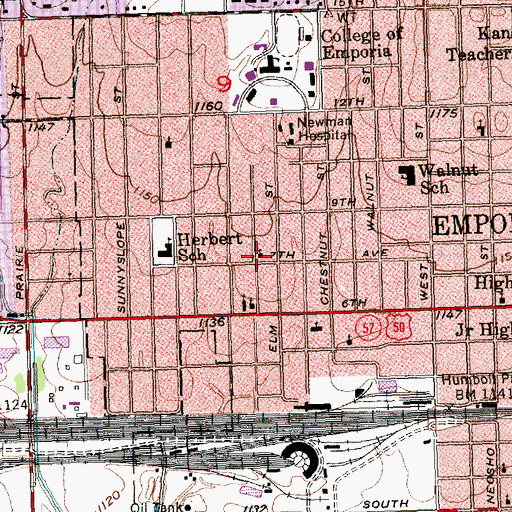 Topographic Map of Calvary Baptist Church, KS