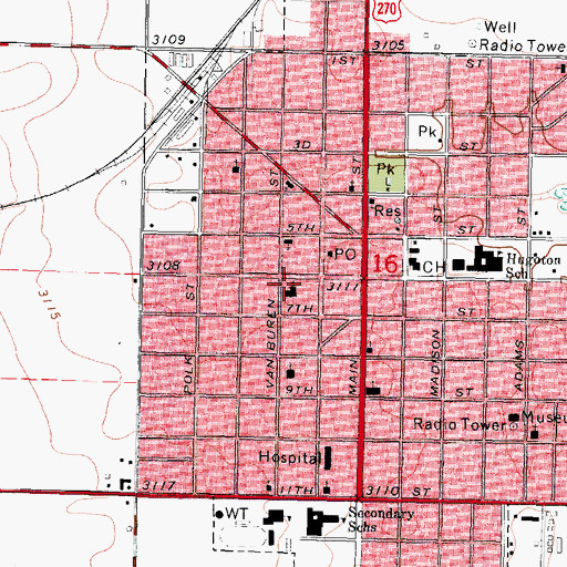 Topographic Map of Hugoton First Christian Church, KS