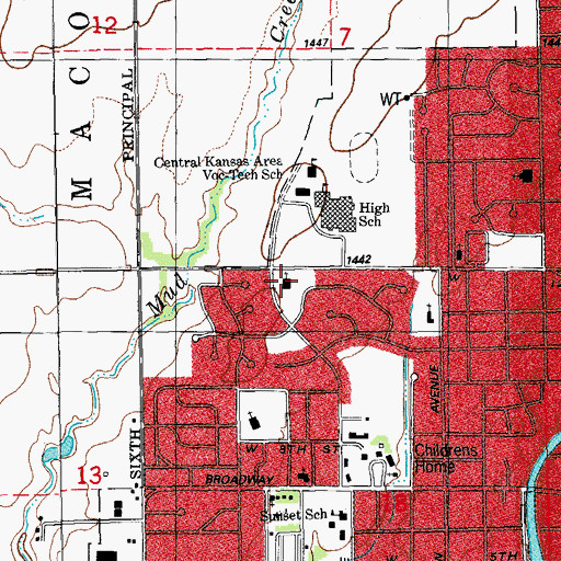 Topographic Map of Trinity Heights United Methodist Church, KS