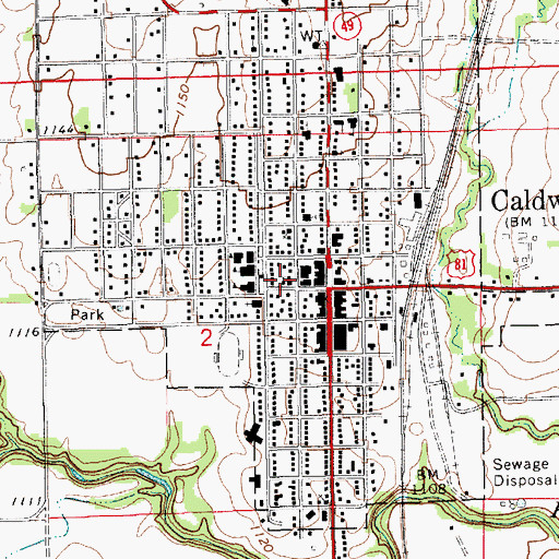 Topographic Map of Caldwell United Methodist Church, KS
