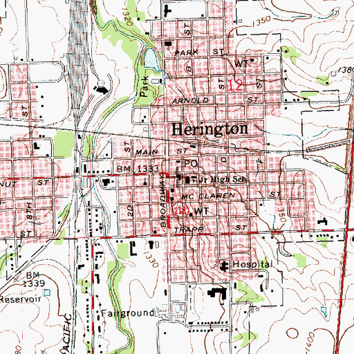 Topographic Map of First Baptist Church, KS