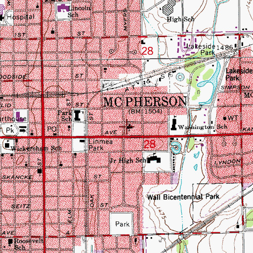Topographic Map of First Baptist Church, KS