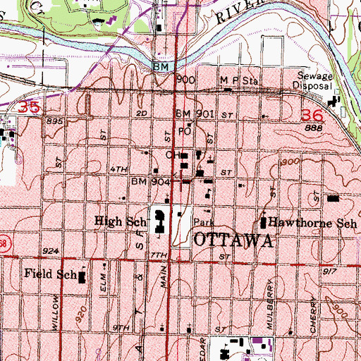 Topographic Map of First Baptist Church of Ottawa, KS