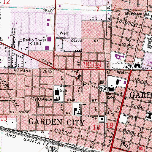Topographic Map of First Baptist Church, KS