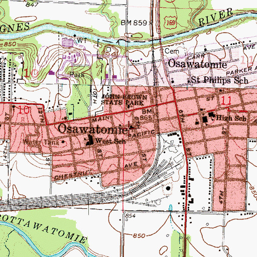 Topographic Map of First Baptist Church, KS
