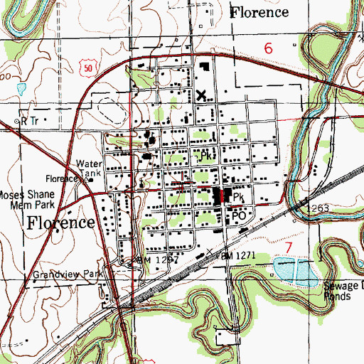 Topographic Map of Florence United Methodist Church, KS