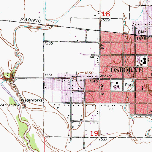 Topographic Map of Osborne Free Methodist Church, KS