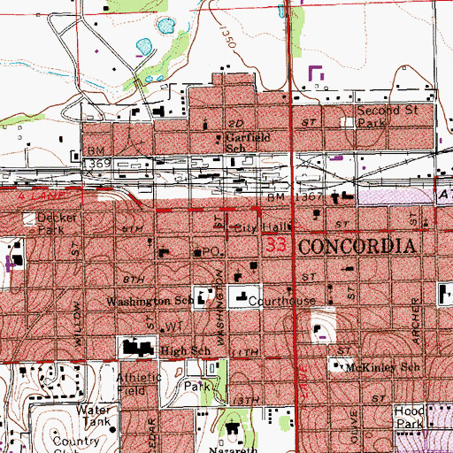 Topographic Map of Concordia Foursquare Church, KS