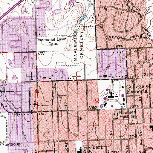 Topographic Map of Emporia Presbyterian Church - West Campus, KS