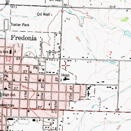 Topographic Map of Fredonia Church of Christ, KS