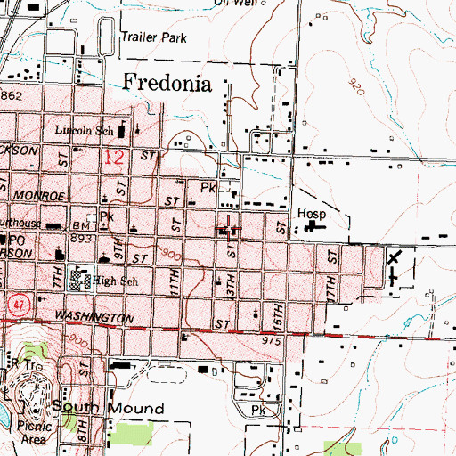 Topographic Map of Sacred Heart Catholic Church, KS