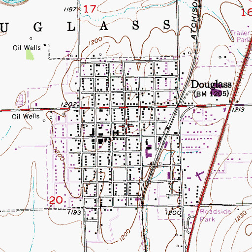 Topographic Map of Douglas United Methodist Church, KS
