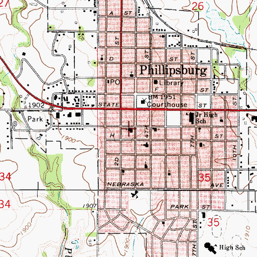 Topographic Map of Phillipsburg United Methodist Church, KS