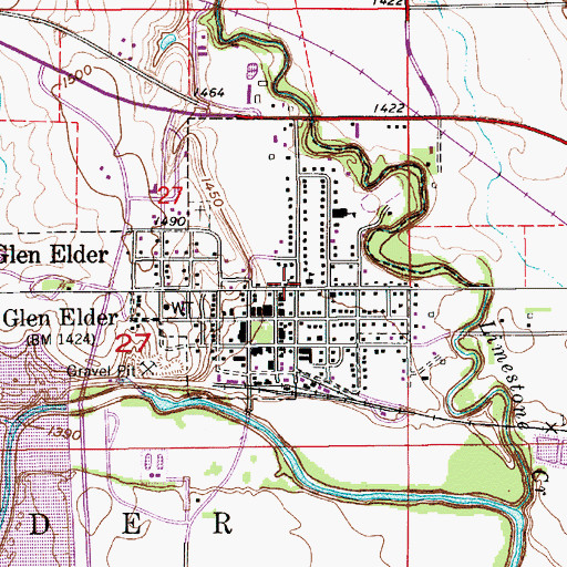 Topographic Map of Glen Elder Christian Church, KS