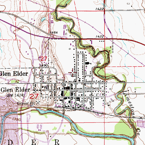 Topographic Map of Glen Elder Friends Church, KS