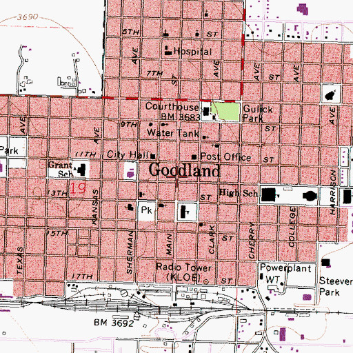 Topographic Map of First Baptist Church of Goodland, KS