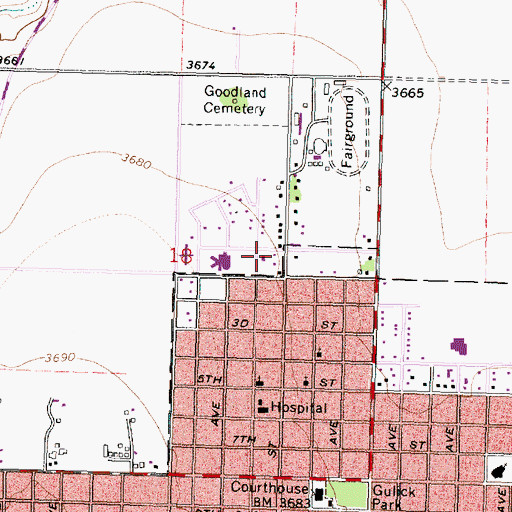Topographic Map of Goodland Bible Church, KS