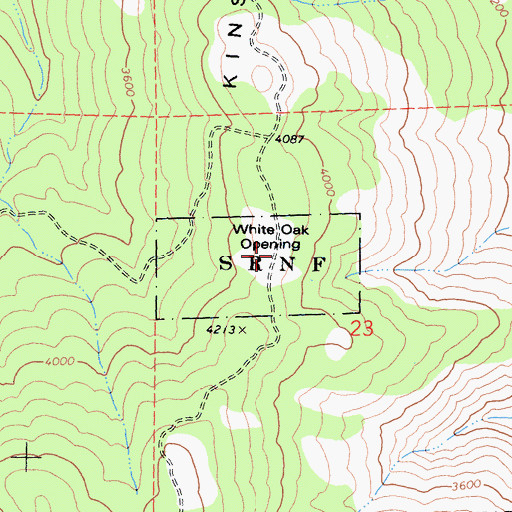 Topographic Map of White Oak Opening, CA