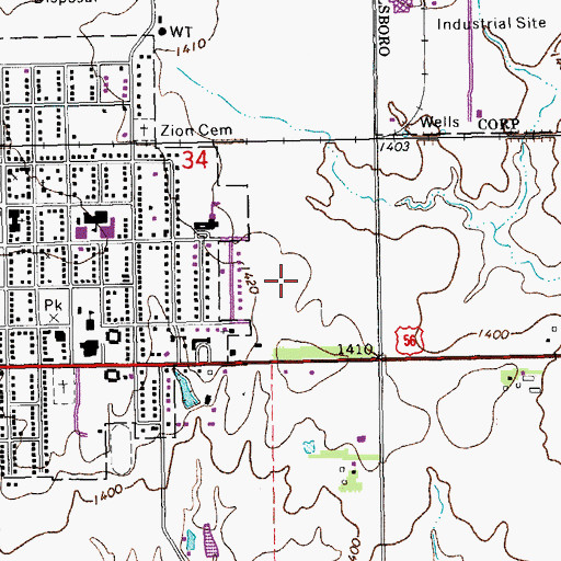 Topographic Map of Hillsboro Mennonite Brethren Church, KS
