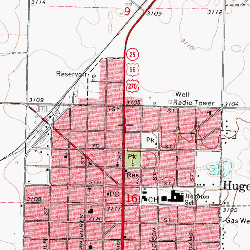 Topographic Map of Hugoton Assembly of God Church, KS