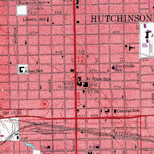 Topographic Map of First Baptist Church, KS