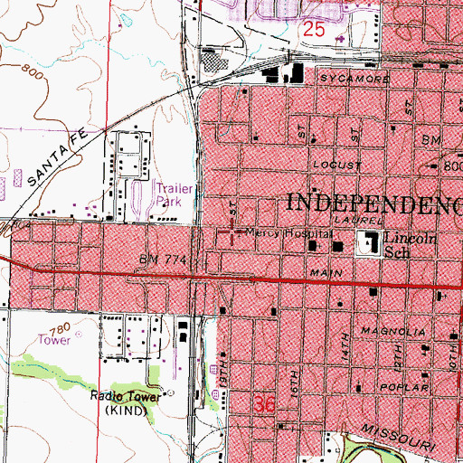 Topographic Map of Independence Seventh Day Adventist Church, KS
