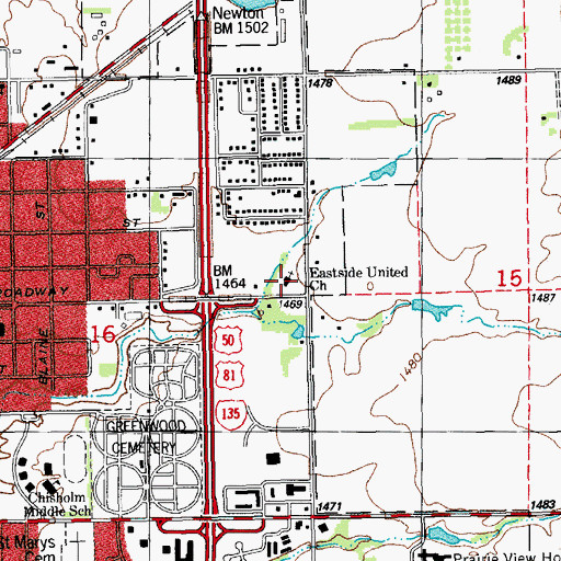 Topographic Map of East Side United Methodist Church, KS