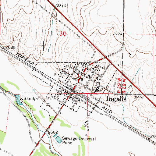 Topographic Map of Ingalls Community Bible Church, KS