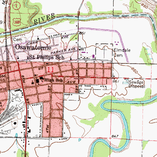 Topographic Map of Osawatomie Southern Baptist Church, KS