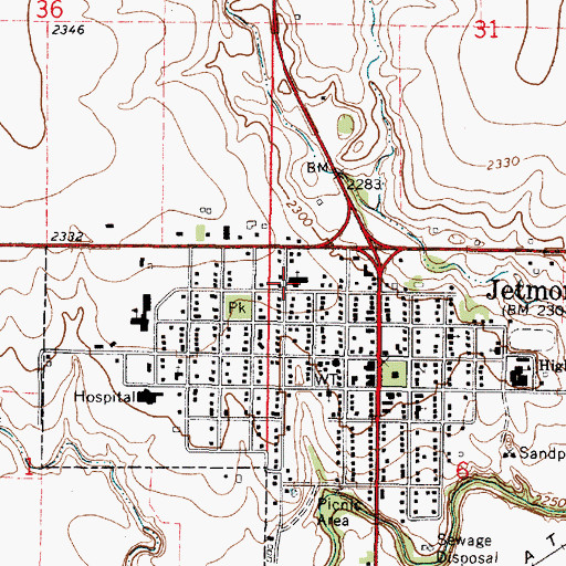 Topographic Map of United Presbyterian Church of Jetmore, KS