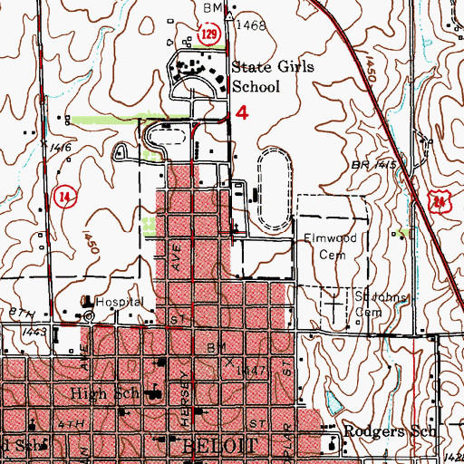 Topographic Map of Beloit Church of Christ, KS