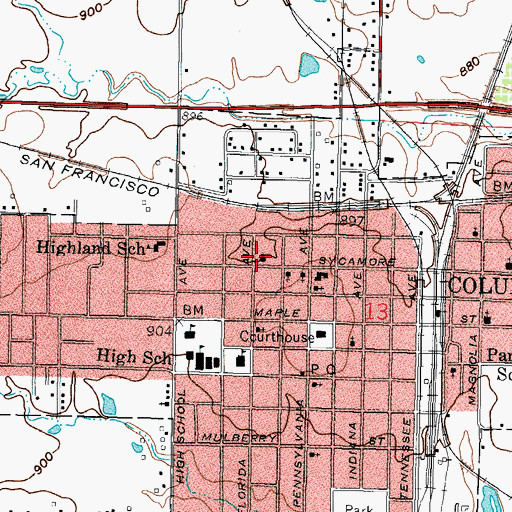 Topographic Map of Columbus Church of Christ, KS