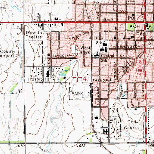 Topographic Map of Lyons Church of Christ, KS