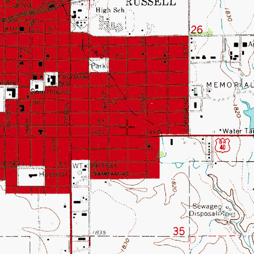 Topographic Map of Russell Church of Christ, KS