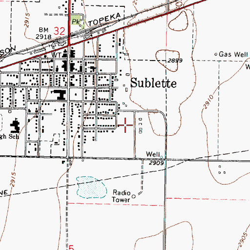 Topographic Map of Sublette Church of Christ, KS