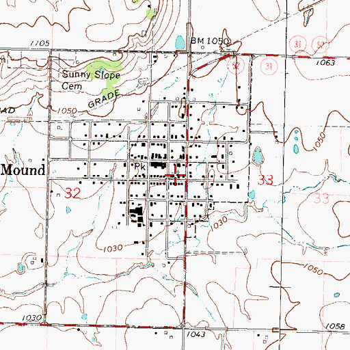 Topographic Map of Blue Mound United Methodist Church, KS