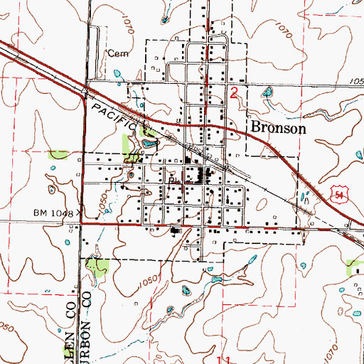 Topographic Map of Bronson United Methodist Church, KS