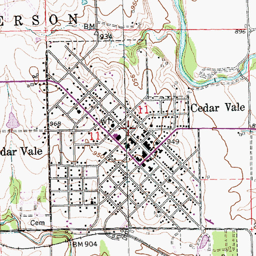 Topographic Map of Cedar Vale United Methodist Church, KS