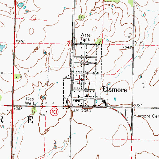 Topographic Map of Elsmore United Methodist Church, KS