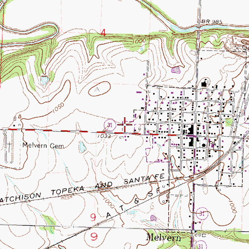 Topographic Map of Melvern United Methodist Church, KS