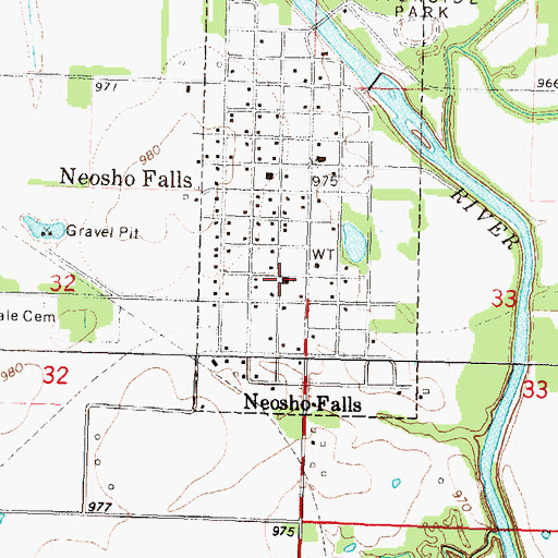 Topographic Map of Neosho Falls United Methodist Church, KS