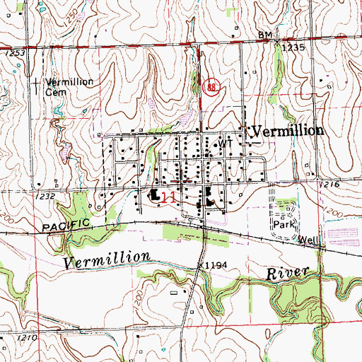 Topographic Map of Vermillion United Methodist Church, KS