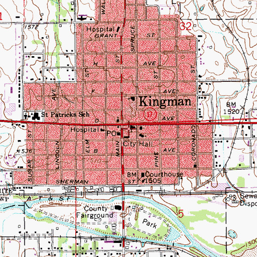 Topographic Map of Kingman United Methodist Church, KS