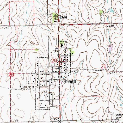 Topographic Map of Green United Methodist Church, KS