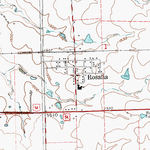 Topographic Map of Rosalia United Methodist Church, KS